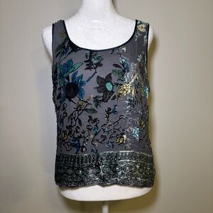 Y2K Grey Velvet Floral Tank Top